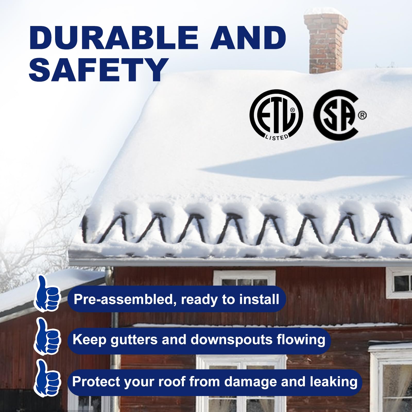 Heatit HIRD-F 200ft Roof & Gutter Snow Melting Cable - 5W/ft Heating Tape for Ice Dam Prevention - Includes 6ft Cold Power Lead - Perfect for Winter Home Protection on Sloped Roofs & Drainage Systems