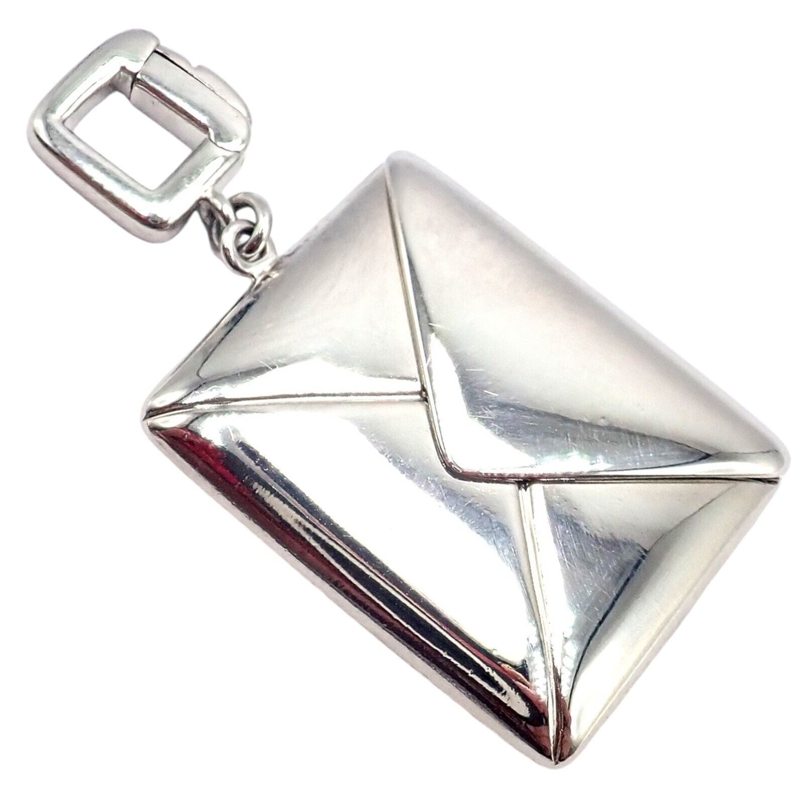Authentic Louis Vuitton 18K White Gold Letter Envelope Charm Pendant - Luxury Jewelry Gift for Women, Perfect for Necklace or Bracelet Charms