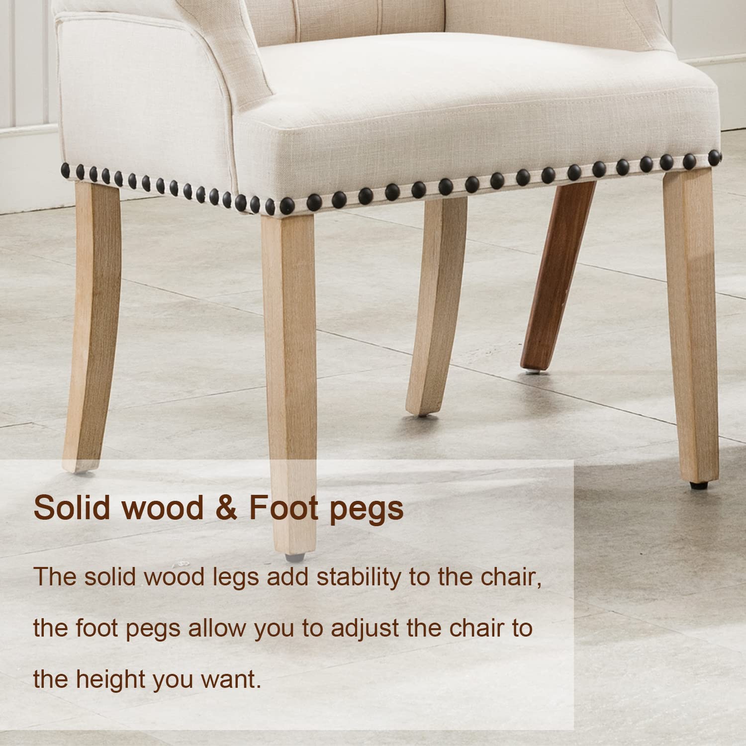 Luxury Fabric Dining Chairs - Upholstered Tufted Armrest Accent Chairs with Nailhead Trim & Solid Wood Legs for Home, Kitchen, Living Room (Beige) | Perfect for Dining Sets, Breakfast Nooks & Elegant Home Decor