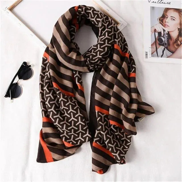 Luxury Striped Scarves for Women - Soft Cashmere & Silk Blend - Elegant Fashion Accessory for Winter, Office & Special Occasions