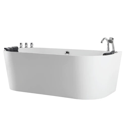 Empava 59-Inch Freestanding Oval Jetted Hydromassage Bathtub - White Acrylic Soaking Tub with Air Jets (Model 59AIS06) for Luxury Spa Bathroom & Home Relaxation