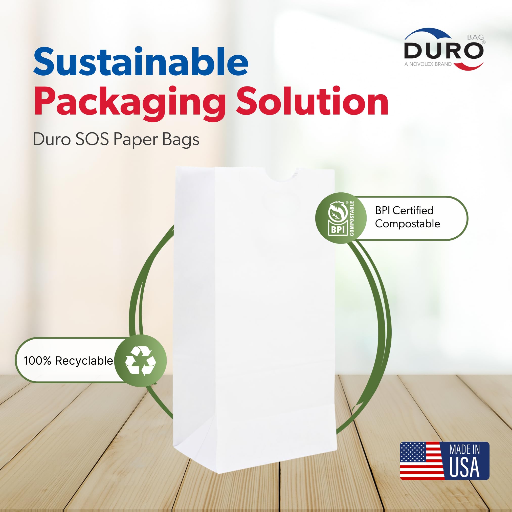 Duro 12# White Paper Lunch Bags 500 Count - Bulk Disposable Food Bags for Bread, Bagels, Deli & Restaurant Takeout - Eco-Friendly 7.06 x 4.50 x 13.75 Inch SOS Bags - Perfect for Bakery, Catering, School Lunches & Food Delivery Services