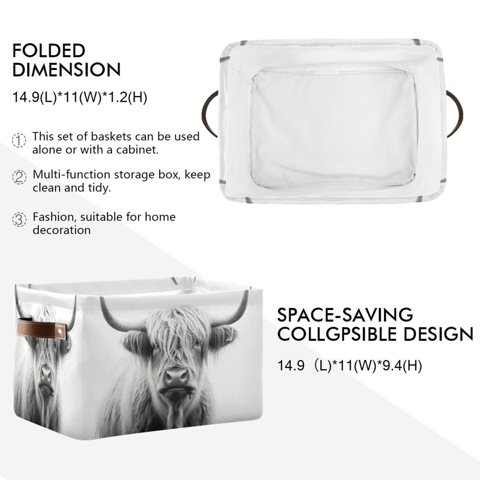 Highland Cow Storage Baskets 2-Pack - Woven Closet Organizer Bins for Shelves, Bedroom & Nursery | Farmhouse Home Decor Storage Solutions for Toys, Blankets & Laundry