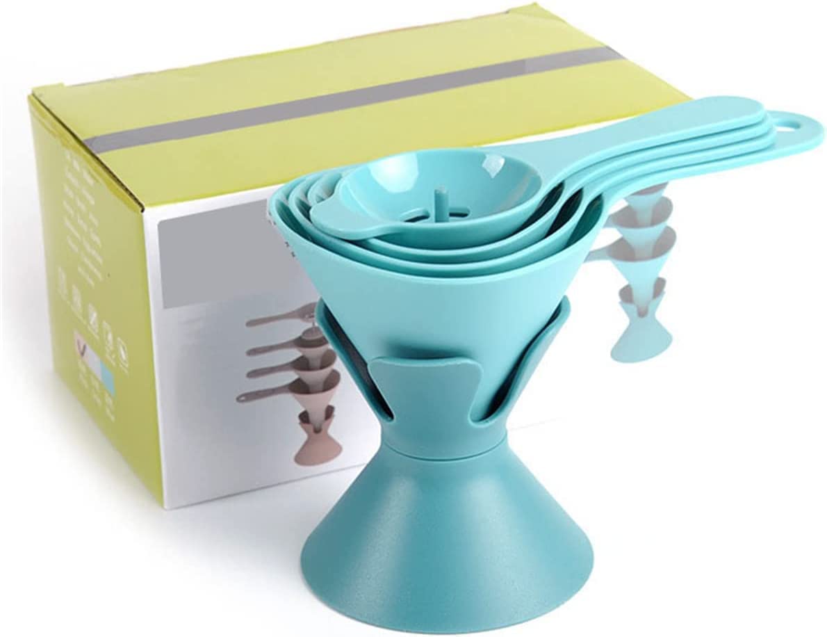 6 in 1 Multifunctional Kitchen Funnel Set with Handle, Holder & Removable Strainer - for Liquids, Solids & Powders - Oil Funnel, Bottle Filling Funnel - Perfect for Cooking, Baking, Canning & DIY Projects (Blue)