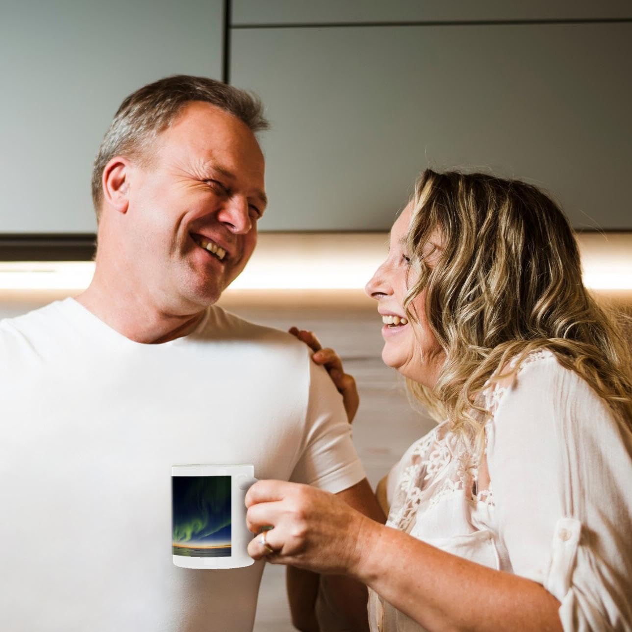 3D Rose Big Dipper Aurora Borealis Alaska USA Ceramic Mug - 15 oz White Coffee Cup with Unique Night Sky Design - Perfect for Hot Drinks, Office Use & Gift Giving