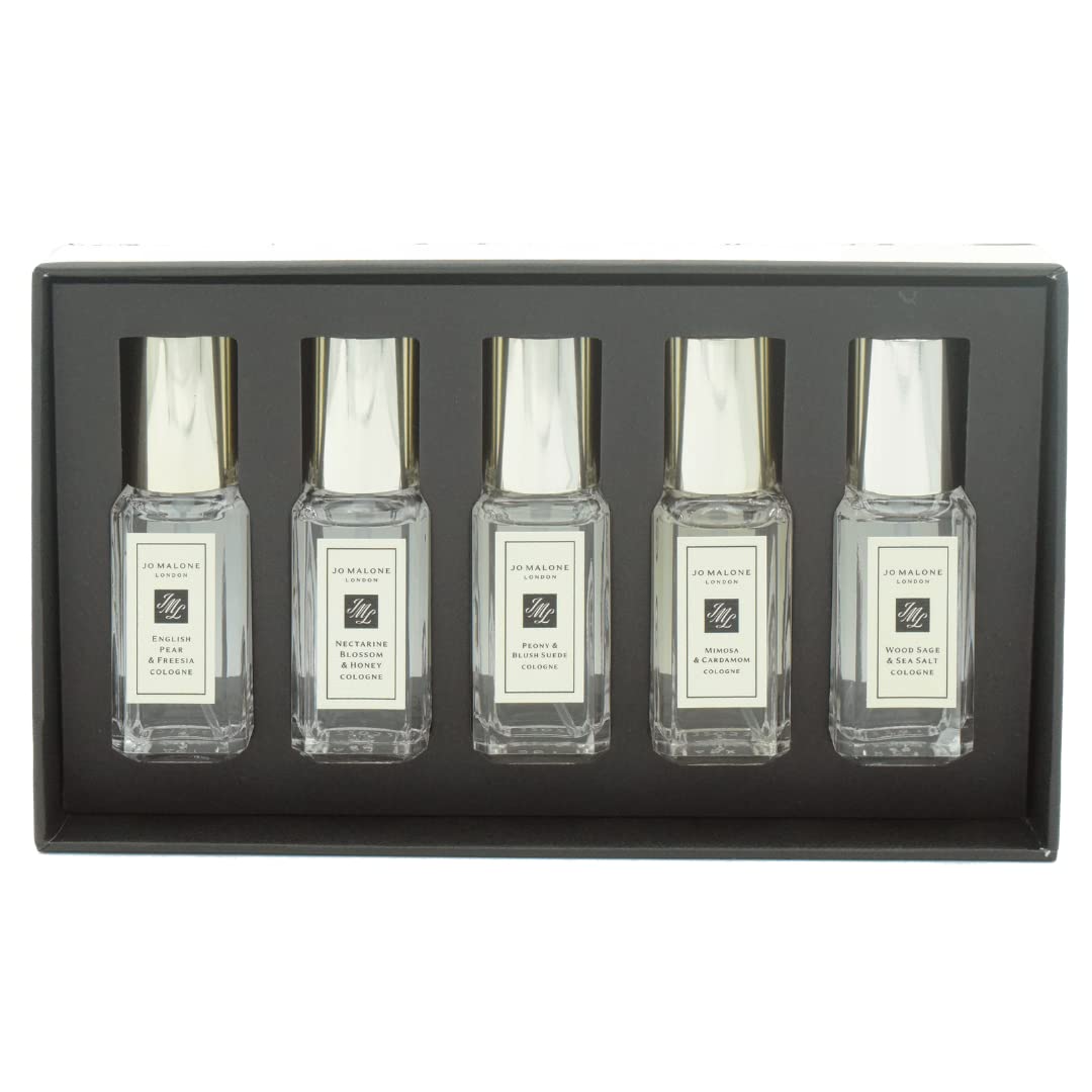 Jo Malone Cologne Collection 5-Piece Gift Set - English Pear & Freesia, Nectarine Blossom & Honey, Peony & Blush Suede, Mimosa & Cardamom, Wood Sage & Sea Salt | Luxury Perfume Sampler for Women, Perfect for Travel, Gifts & Everyday Fragrance