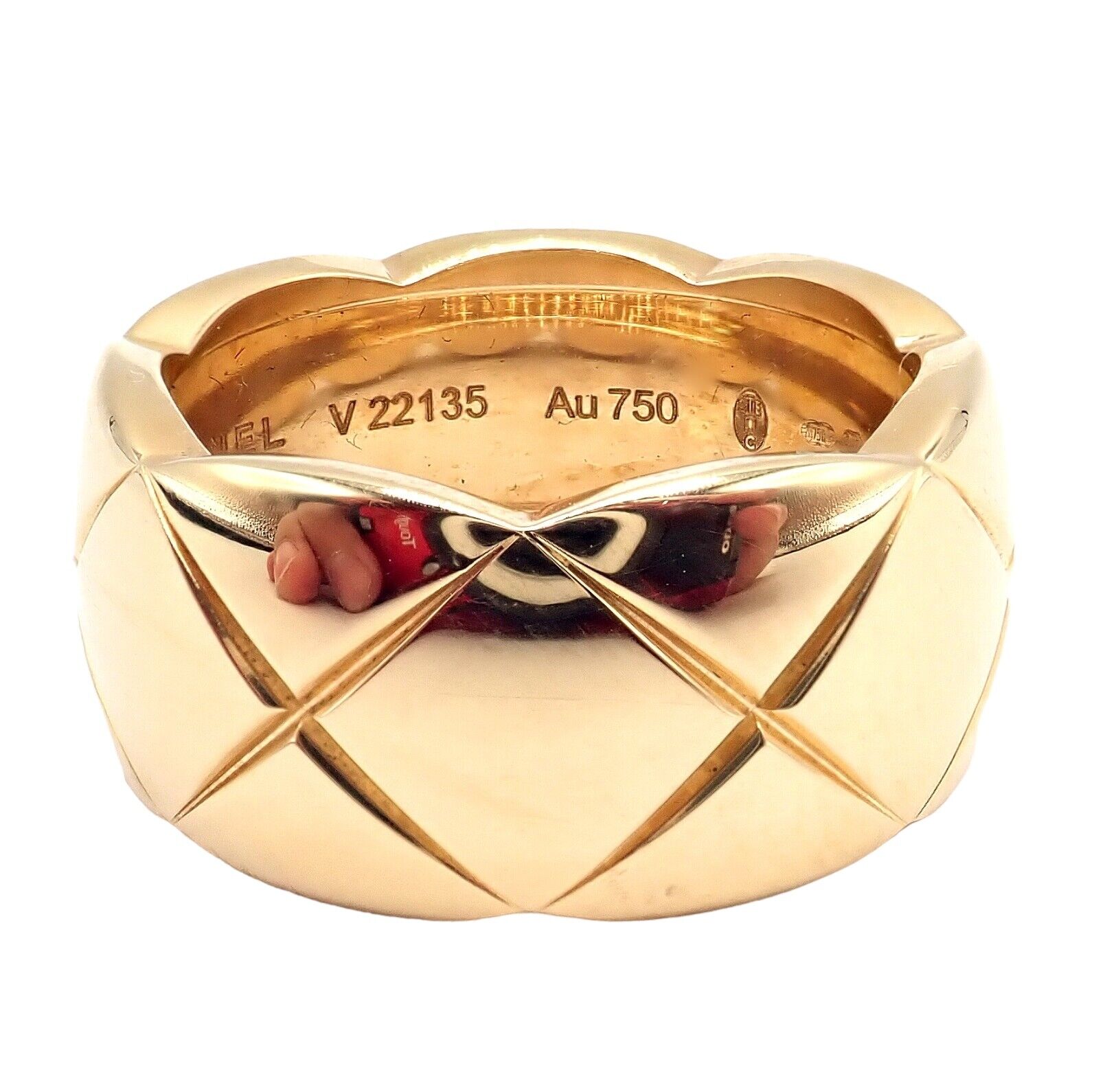 Authentic Chanel 18k Yellow Gold Large Wide Coco Crush Band Ring for Women - Luxury Fashion Jewelry Gift for Birthday, Anniversary & Special Occasions