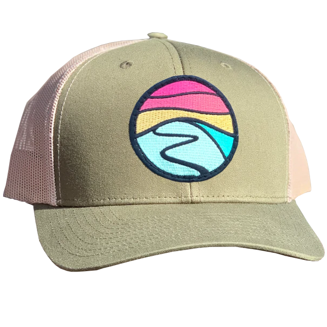 Hilltop Patch Curved Brim Trucker Hat - Vintage Style Adjustable Baseball Cap for Outdoor Activities, Hiking & Casual Wear