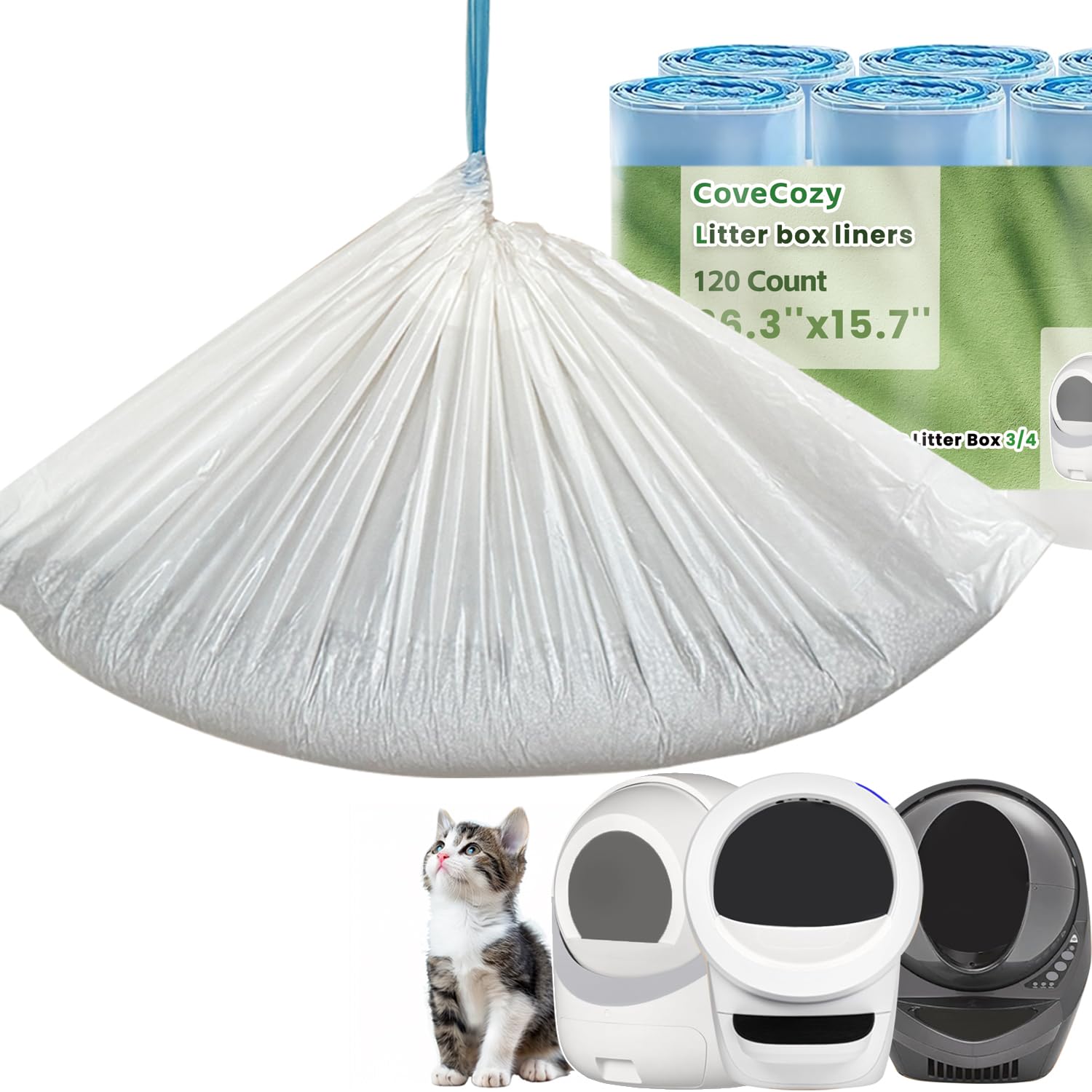 120 Count Waste Bags for Robot 4 & 3 - Litter Box Liners for Automatic Cat Litter Box, Durable Replacement Bags - Perfect for Self-Cleaning Litter Boxes & Easy Waste Disposal (120 Pack)