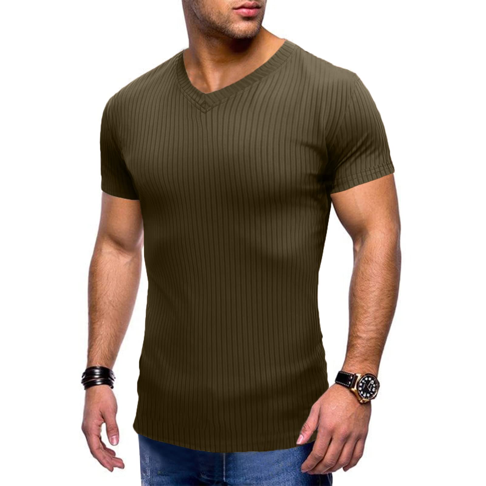 Angbater Men's Slim Fit V-Neck Muscle T-Shirt - Bodybuilding Workout Gym Shirt - Breathable Short Sleeve Activewear for Weightlifting & Fitness Training