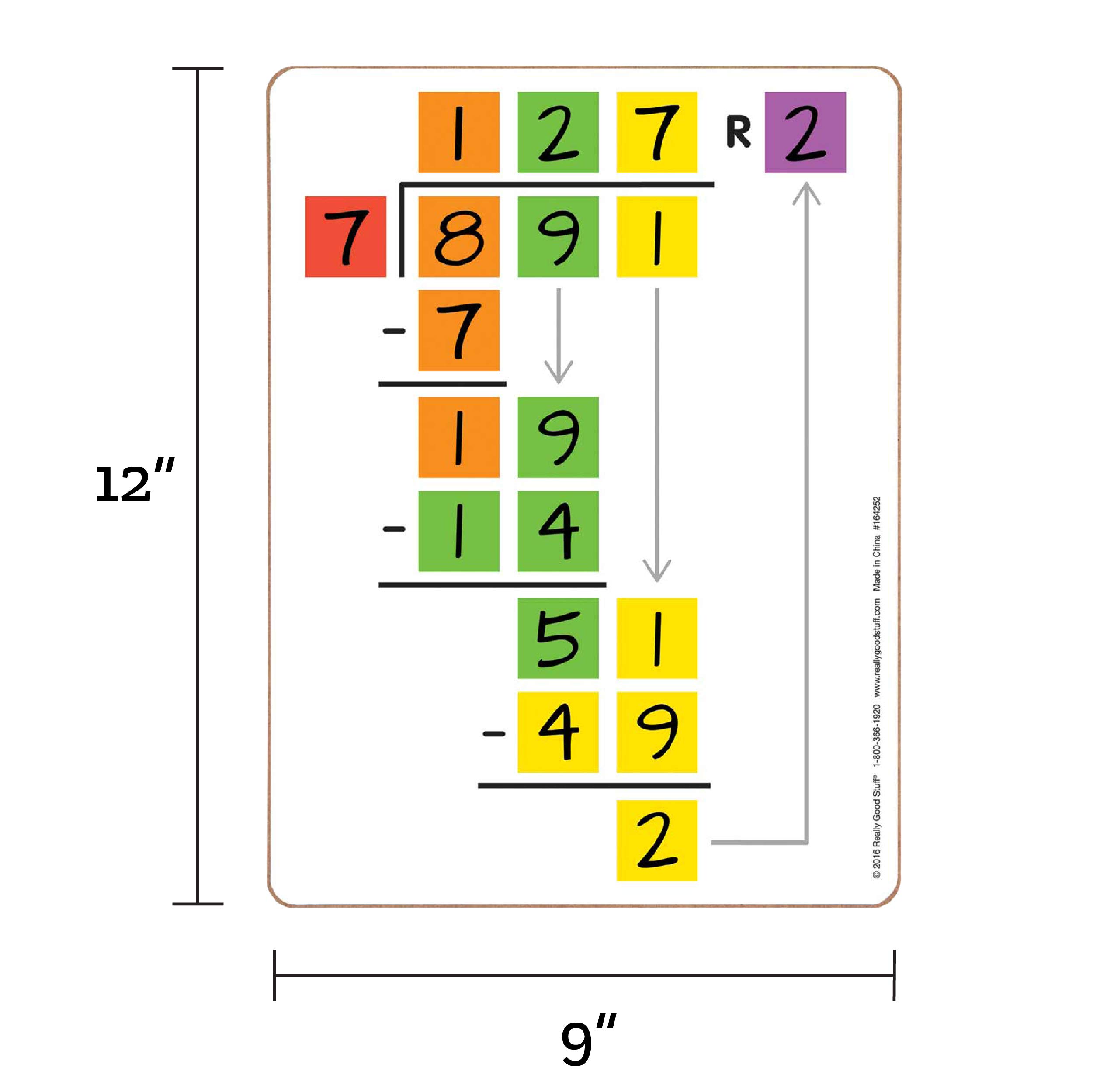 Beginning Long Division Dry-Erase Boards - Set of 6 Reusable Math Practice Boards for Elementary Students - Perfect for Classroom Learning & Homeschool Math Activities