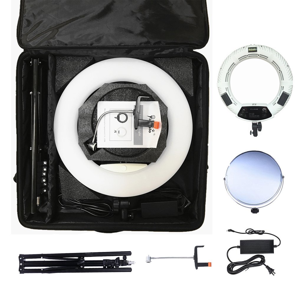 Yidoblo 18-inch Adjustable LED Ring Light Kit with Digital Display - 3200K-5500K Dimmable Continuous Lighting for Camera, Smartphone, YouTube Videos, Portrait & Studio Photography - Perfect for Vlogging, Live Streaming, Makeup Tutorials and Product Photography