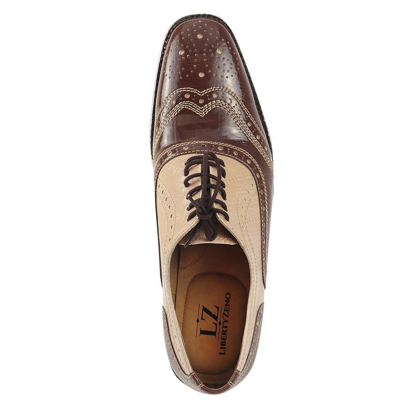 LIBERTYZENO Boys EEL Print Genuine Leather Oxford Dress Shoes - Lace Up Formal Shoes for Kids - Perfect for Easter Gifts, School Events & Special Occasions (Style 162)
