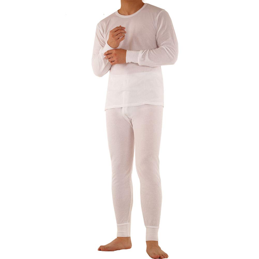 SLM ThermaTek Men's 100% Cotton Thermal Underwear Set - Warm Waffle Knit Long Johns for Winter & Cold Weather - Perfect for Skiing, Hiking & Outdoor Activities