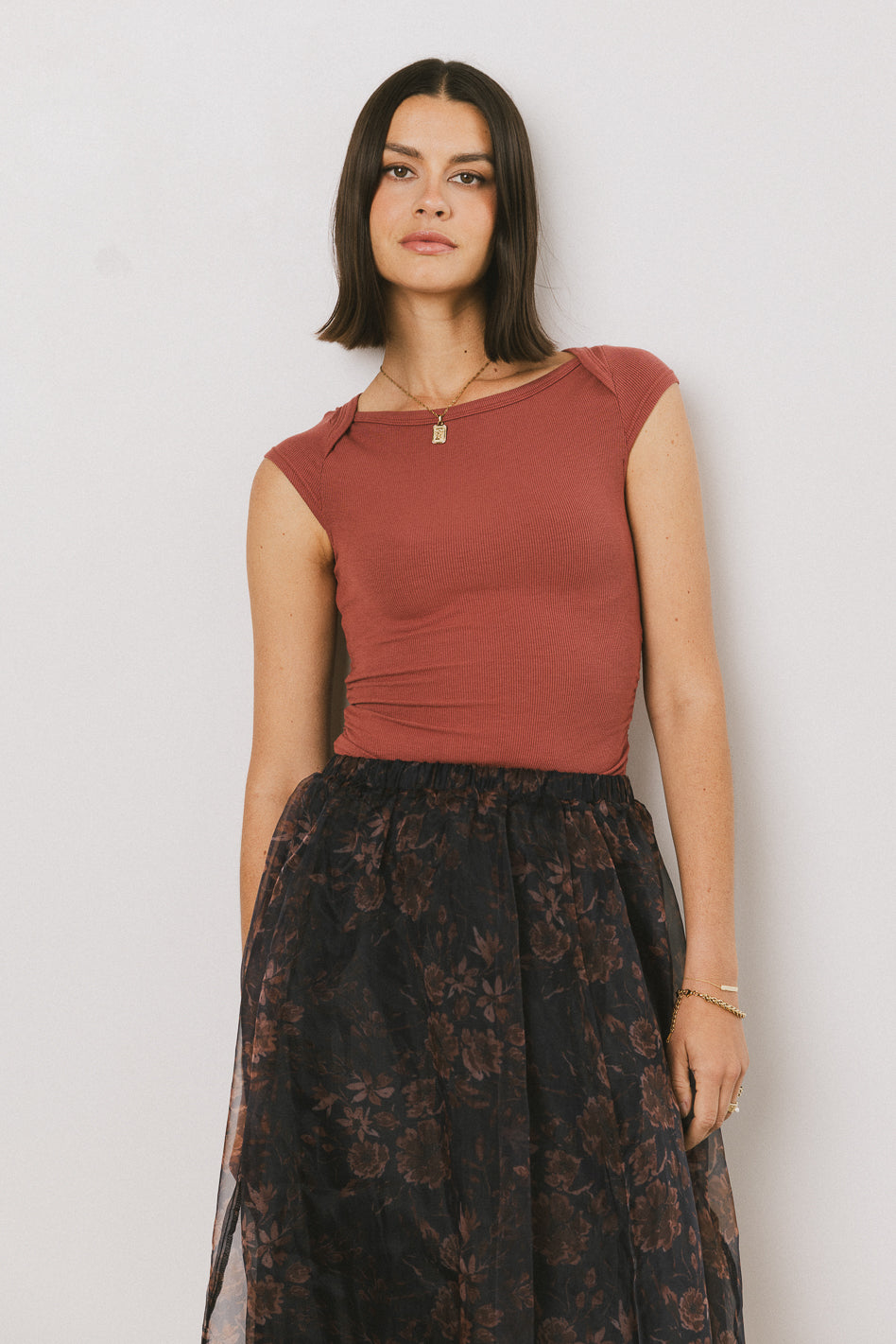 Leia Cap Sleeve Basic Top for Women - Soft Stretch V-Neck T-Shirt in Berry Color | Casual Wear, Layering, Office Outfits & Everyday Comfort