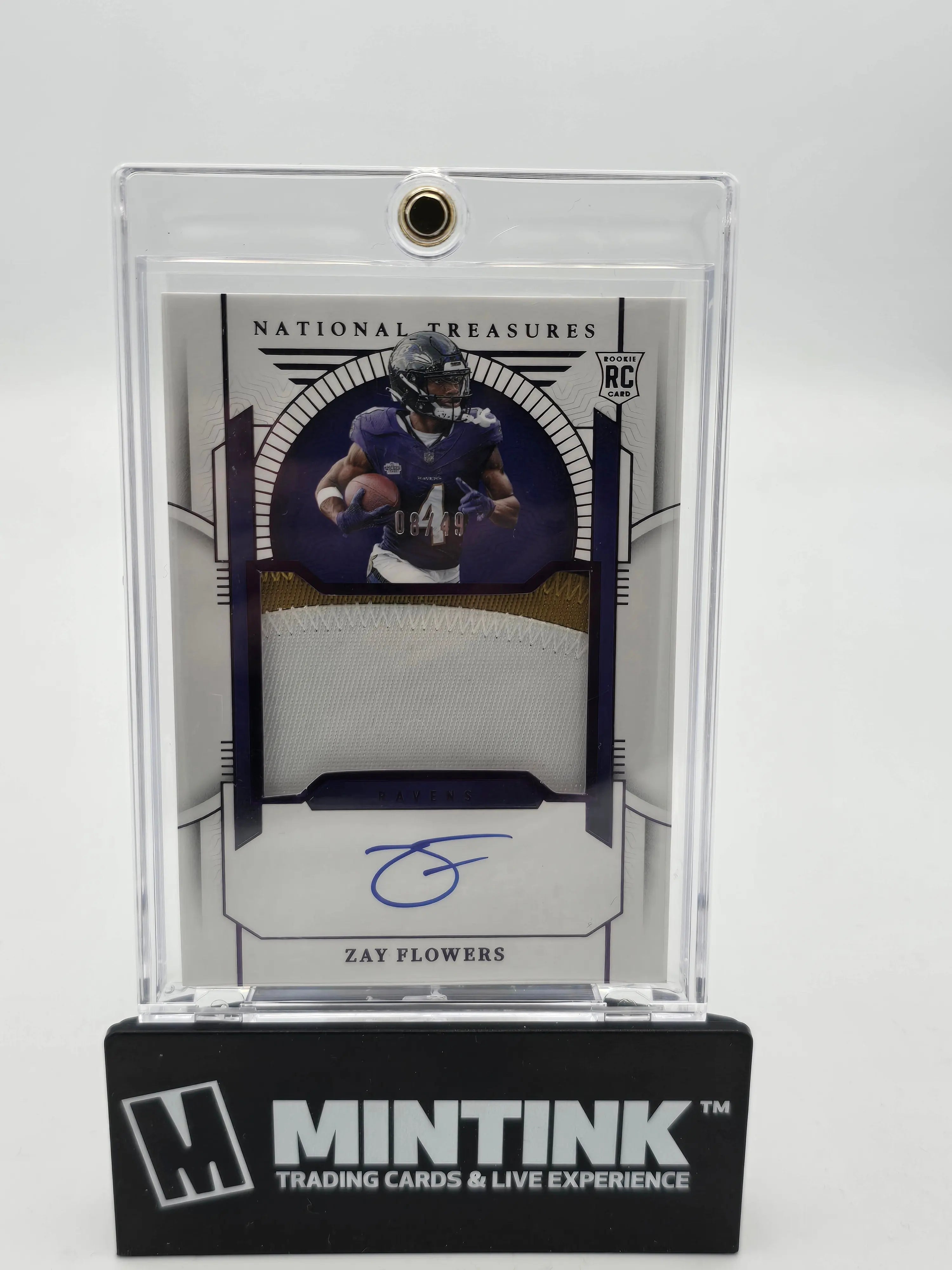 2023 Panini National Treasures Zay Flowers Rookie Patch Auto Purple /49 - Rare Football Collectible for Fans & Sports Memorabilia Enthusiasts - Perfect for Display, Investment & Gifting
