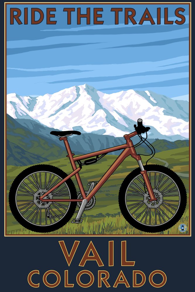 Vail Colorado Mountain Bike Trail Ride - 24x36 Signed Art Print Poster for Wall Decor | Perfect for Home, Office & Adventure Enthusiast Gifts