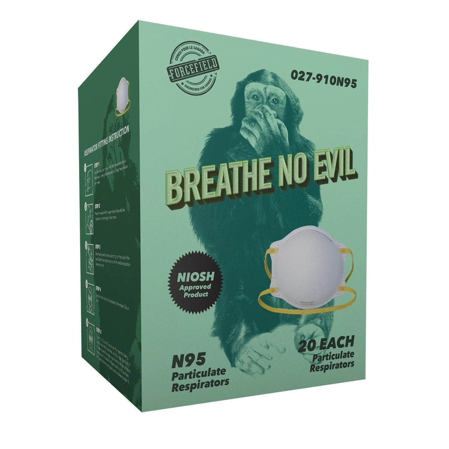 FORCEFIELD Breathe No Evil N95 Disposable Respirator Mask - 20 Pack Box | NIOSH Certified for Dust, Pollen & Air Pollution Protection | Ideal for Construction, Healthcare & Allergy Relief