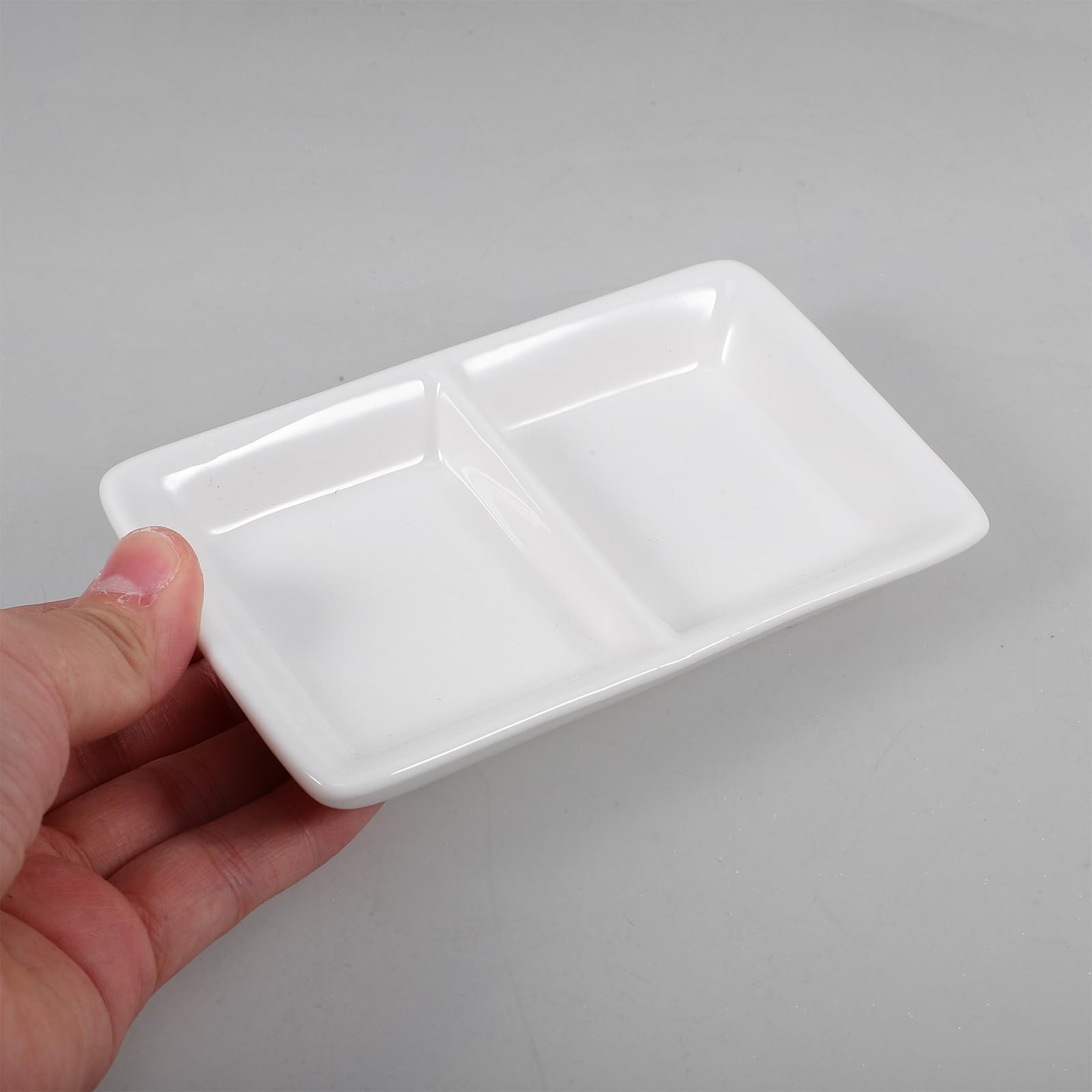 Hemoton 5-Inch White Ceramic Appetizer Serving Tray with 2 Compartments - Perfect for Chips, Dips, Sauces, Snacks, Salt, Vinegar, Sugar & Spices - Ideal for Parties, Entertaining & Kitchen Organization