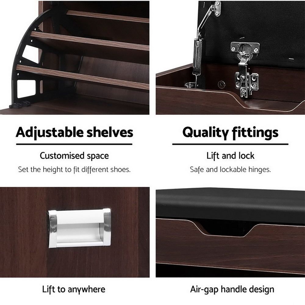 Artiss Wooden Shoe Cabinet Bench - 15 Pair Shoe Storage Organizer with Seat, Entryway Shoe Rack for Hallway, Bedroom & Closet Organization - Perfect for Small Spaces & Home Decor