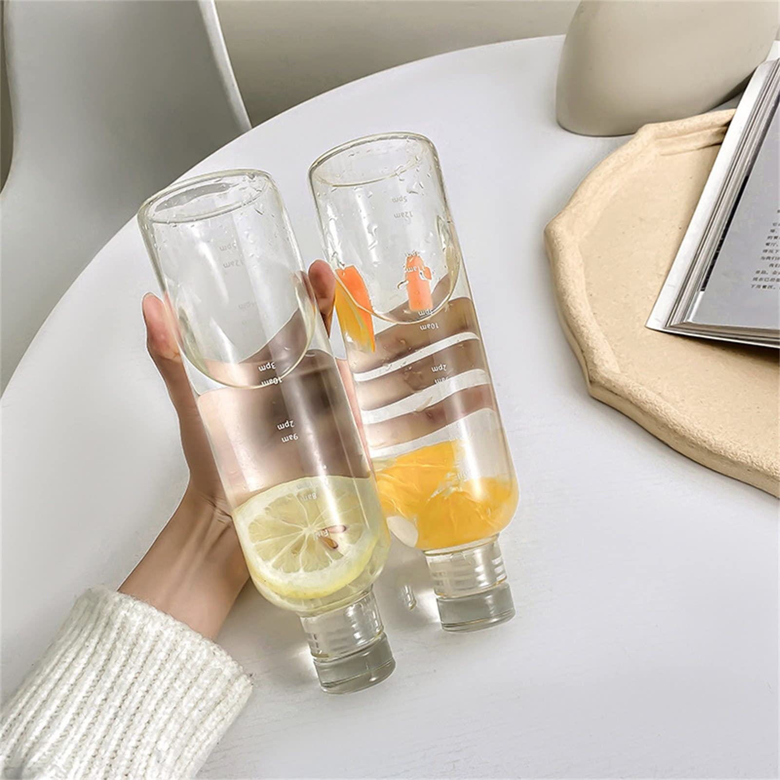 400ml Large Capacity Transparent Plastic Water Bottle with Time Marker - Motivational Sports Water Bottle for Gym, Running, Hiking & Home Use - BPA Free Leak Proof Water Cup for Fitness & Outdoor Activities