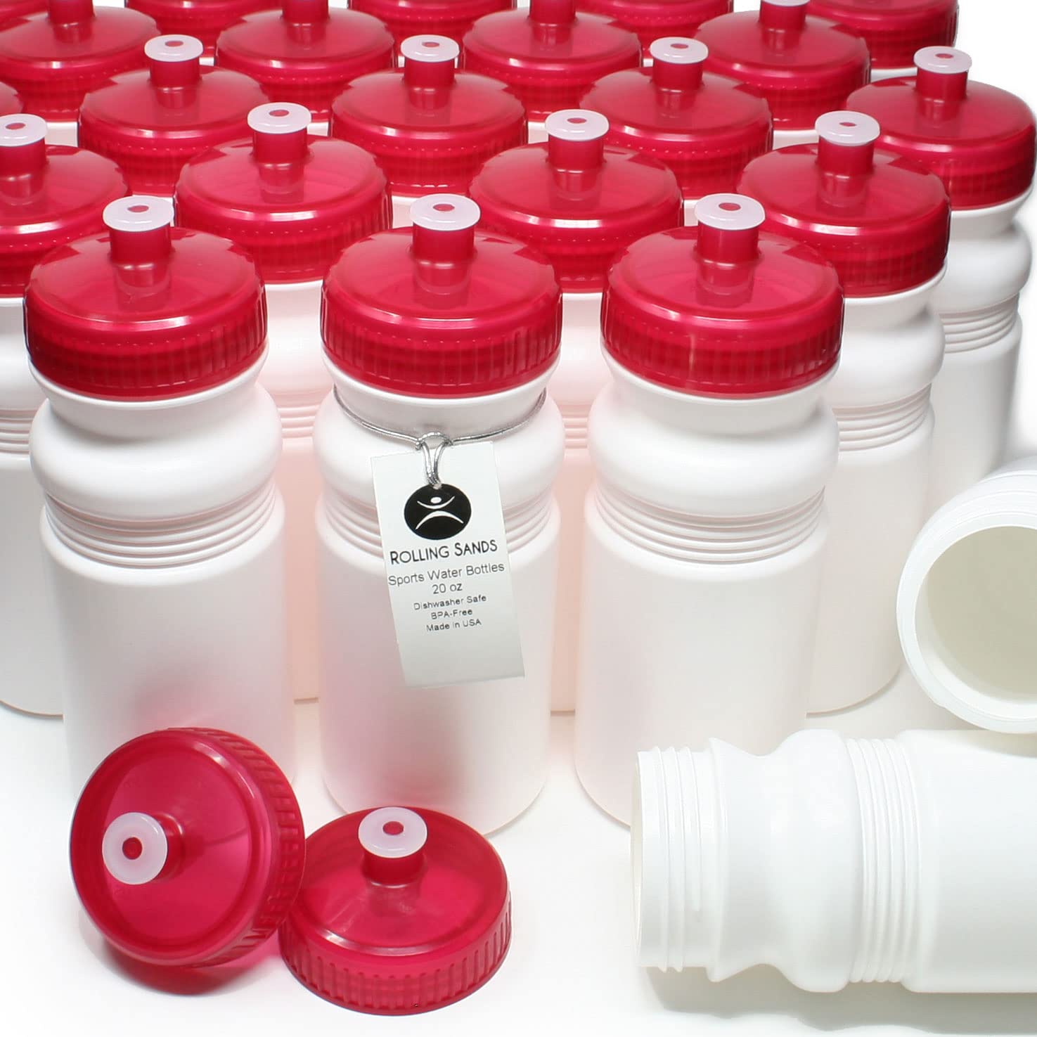 Rolling Sands 20oz BPA-Free Sports Water Bottles 100 Pack | Made in USA | Dishwasher Safe | Ideal for Gyms, Schools & Outdoor Activities