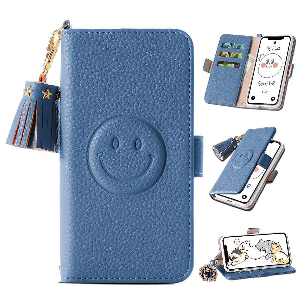 YIZHIN iPhone X Wallet Case for Women - Cute Cartoon PU Leather Flip Cover with Card Holder & Kickstand | Shockproof iPhone 10/Xs Case 5.8 Inch (Blue) | Perfect for Work, Travel & Everyday Use