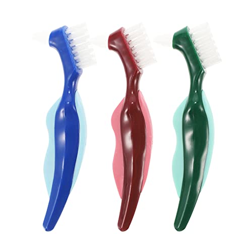 Healifty 3-Pack Denture Toothbrush with Hard Bristles - Professional False Teeth Cleaning Brush for Men & Women - Perfect for Travel, Daily Oral Care, and Denture Maintenance at Home