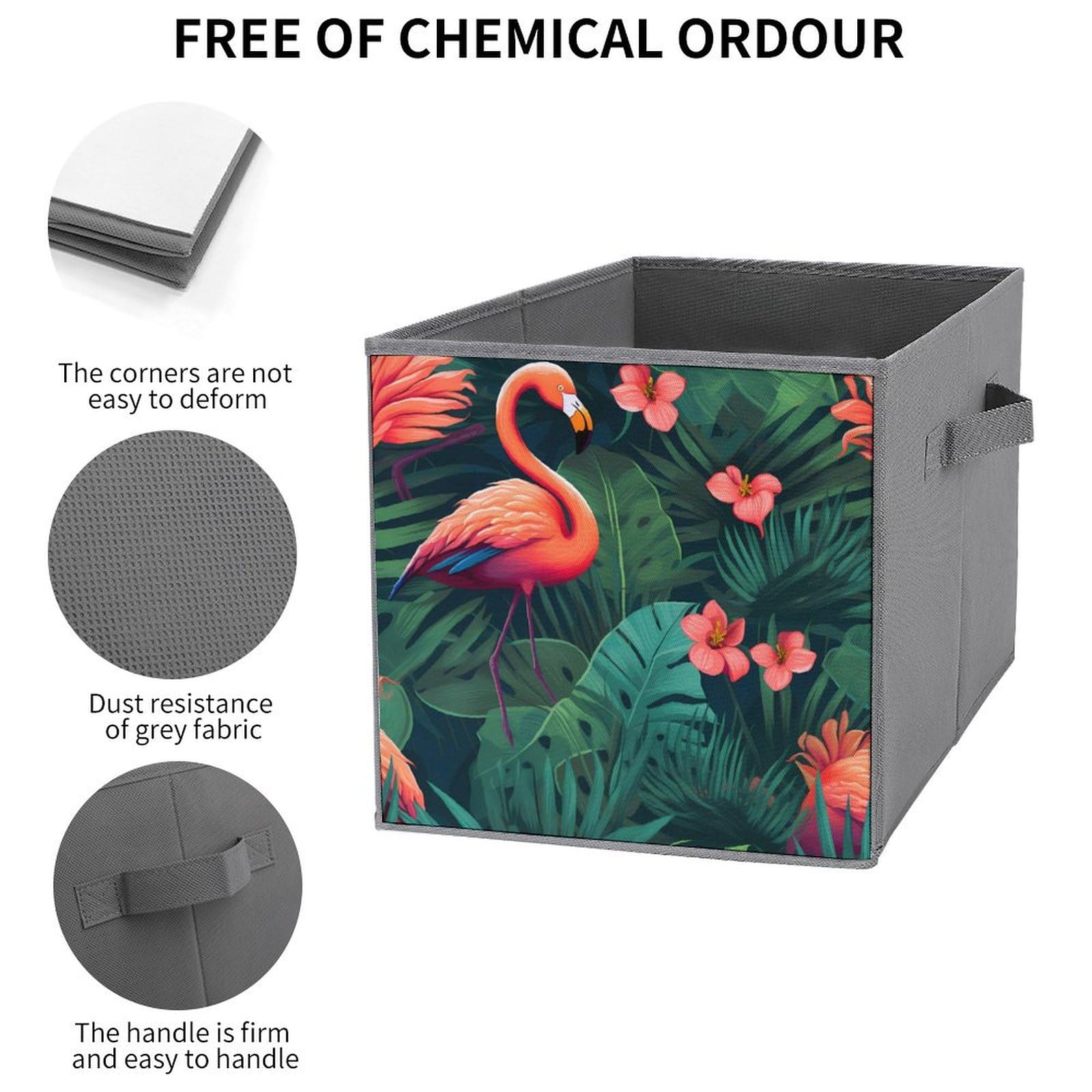 6-Pack Foldable Storage Cubes with Handles - Flamingo Tropical Flower Pattern Square Organizer Bins for Closet, Nursery, or Office Organization | Space-Saving Home Decor