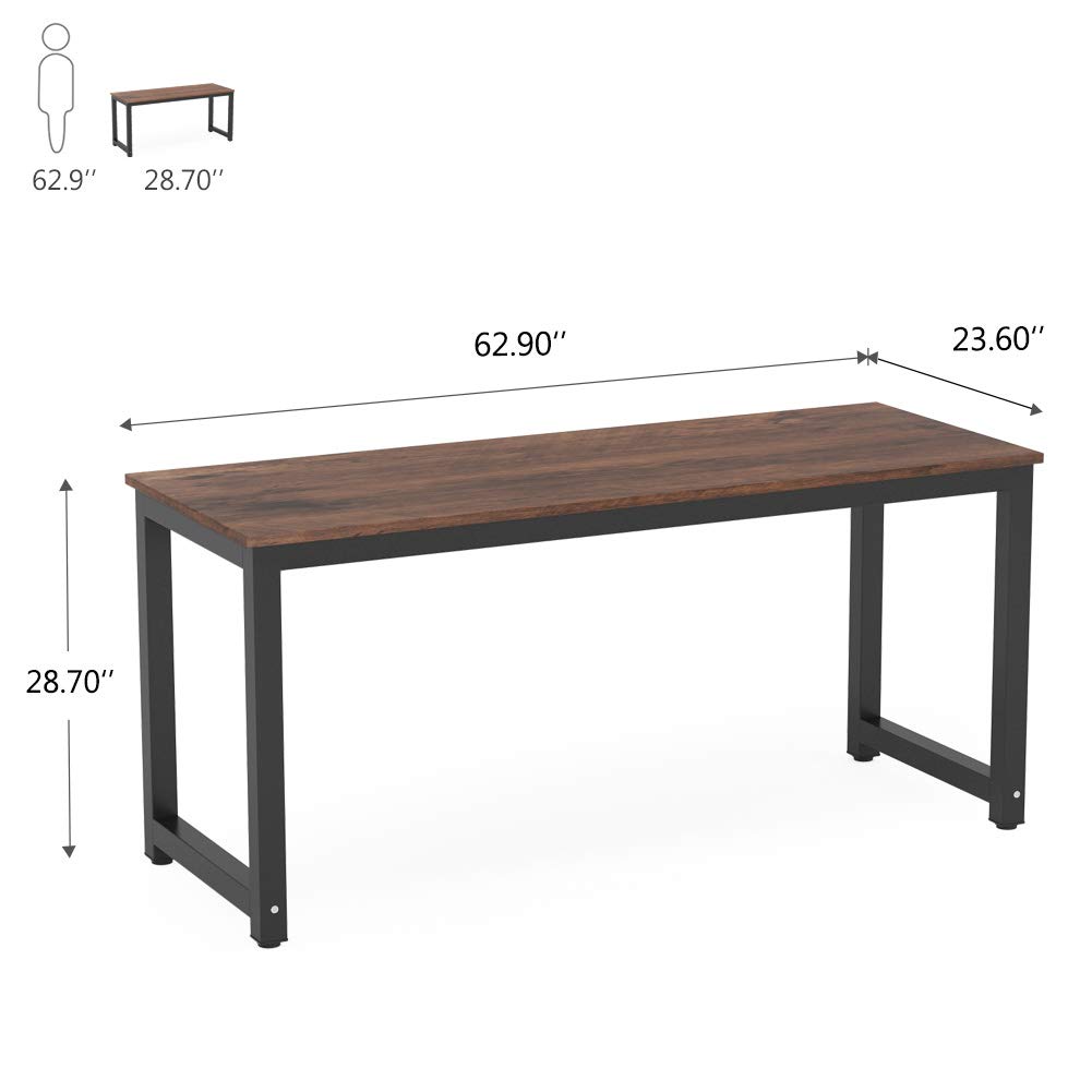 Tribesigns 63 Inch Large Computer Desk - Rustic Brown Office Desk for Home & Study, Sturdy Writing Workstation for Home Office, Perfect for Remote Work & Gaming Setup