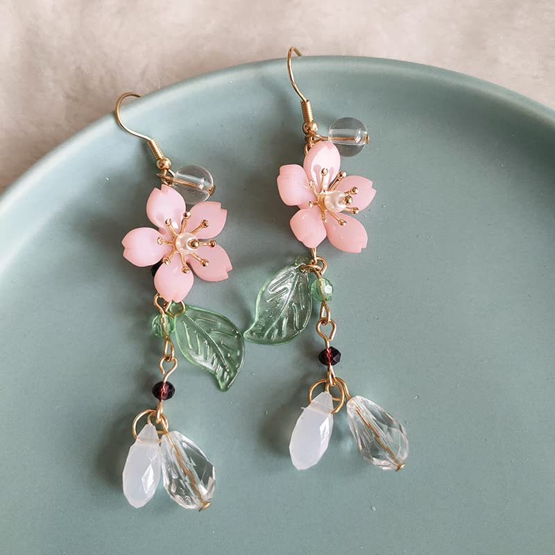 Floral Drop Earrings for Women - Cherry Blossom & Daisy Dangle Earrings, White Flower Stud Earrings with Leaf Petal Design, Spring & Summer Fashion Jewelry | Perfect for Weddings, Parties & Everyday Wear