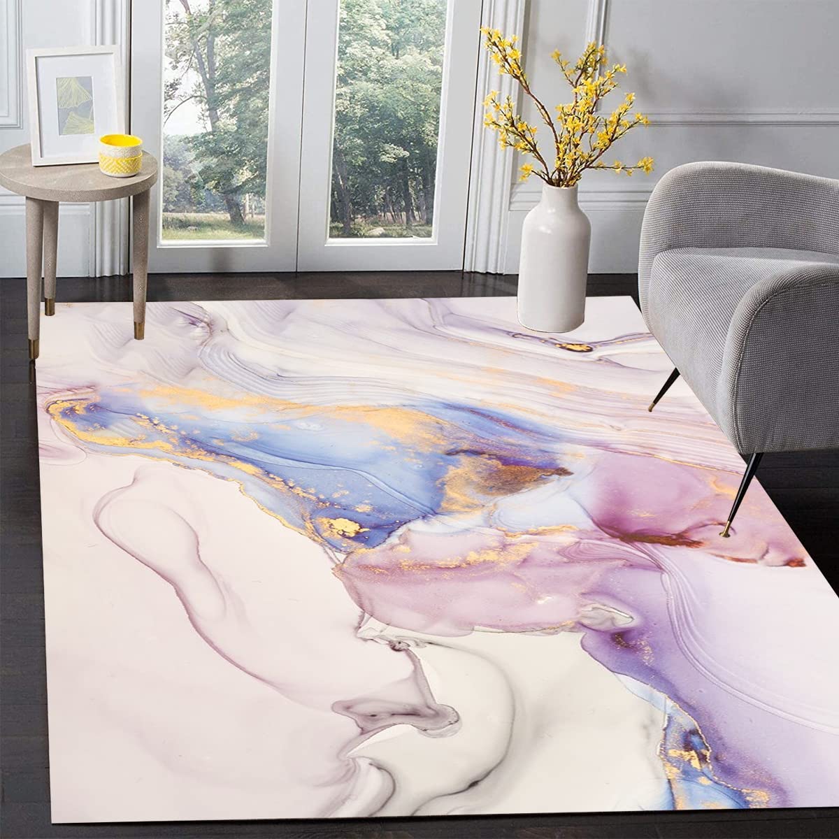Pink Gold Marble Abstract Modern Area Rug 6x9 Feet - Non-Shedding Soft Washable Boho Chic Carpet for Living Room, Bedroom, Dining Room - Perfect Under Coffee Table, Indoor Kitchen & Laundry Room Runner