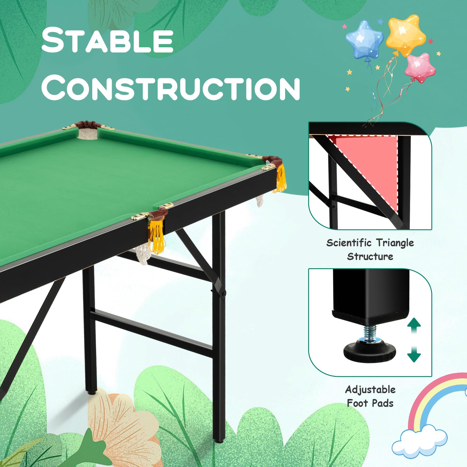 Premium Folding Billiard Table - Engineered Wood Snooker Pool Table for Home & Game Room - Compact Space-Saving Design for Indoor Entertainment