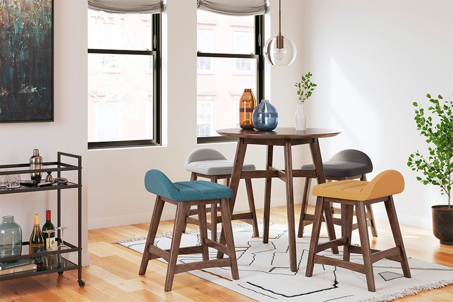 Lynn Blue Upholstered Counter Stools (Set of 2) - Modern Kitchen Bar Stools with Cushioned Seats for Dining Room, Breakfast Nook & Home Decor