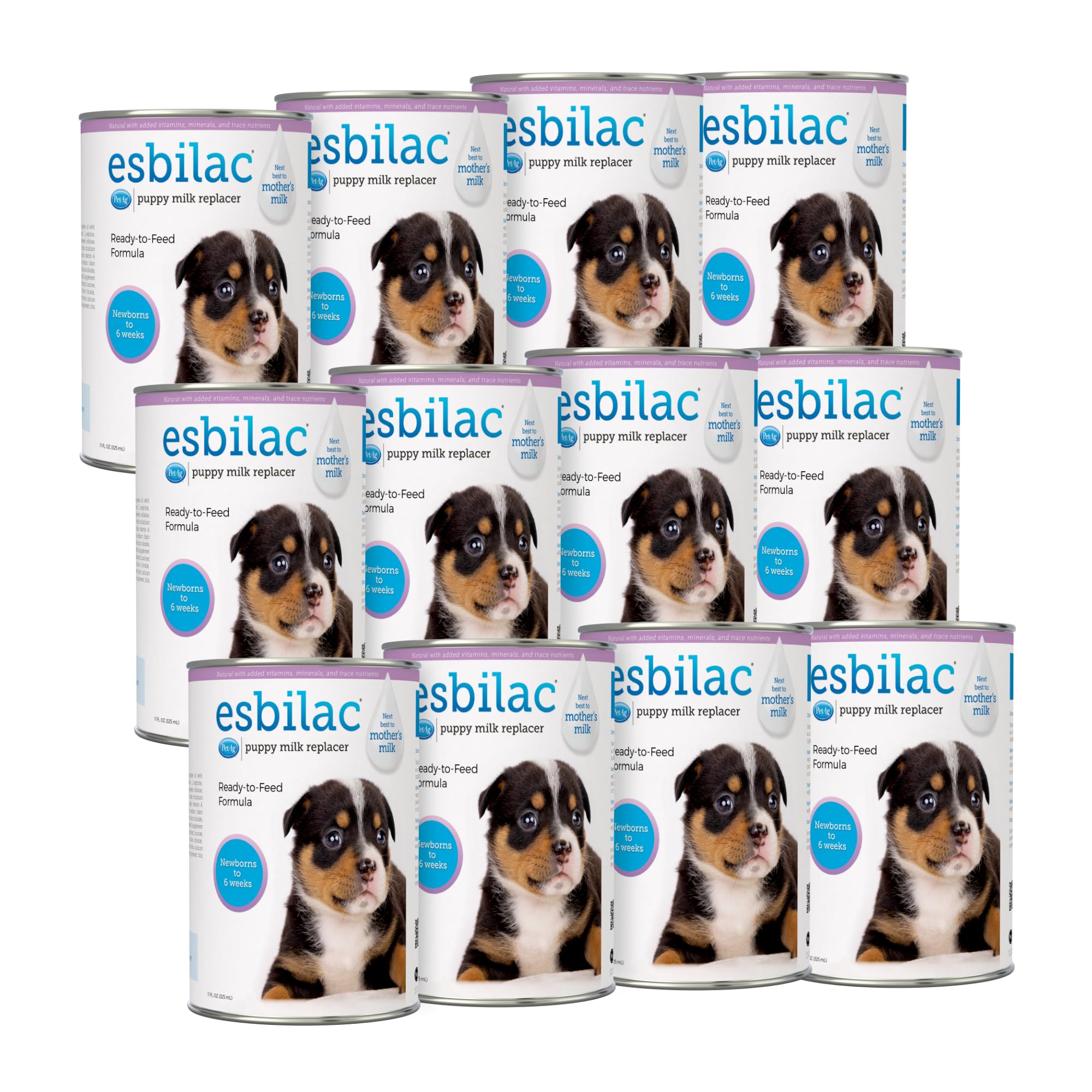 PetAg Esbilac Puppy Milk Replacer Liquid - 11 oz, Pack of 12 - Ready-to-Feed Puppy Formula with Essential Vitamins for Newborn to 6 Week Old Puppies - Easy to Digest Nutrition for Orphaned or Weaning Puppies - Perfect for Bottle Feeding and Supplemental Nutrition