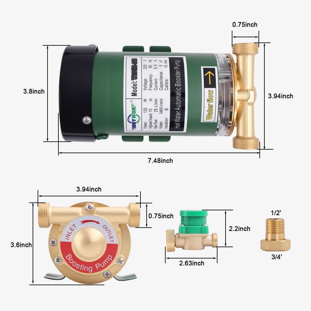 110V 120W Automatic Booster Pump for Home Use - High Pressure Water Pump for Shower System & Household Water Supply (Model W15GR-15A) | Perfect for Bathroom, RV, and Garden Irrigation