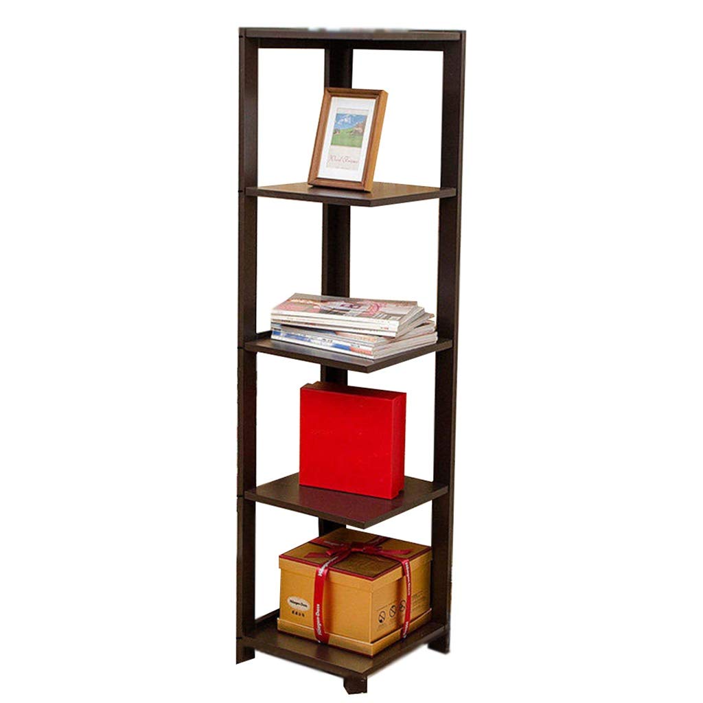 Modern 5-Tier Corner Shelf - Space-Saving Storage Rack for Bedroom, Living Room & Office - Black Trapezoidal Wall Mount Bookcase with Mobile Wheels - Perfect for Books, Plants, Decor & Organizing Small Spaces