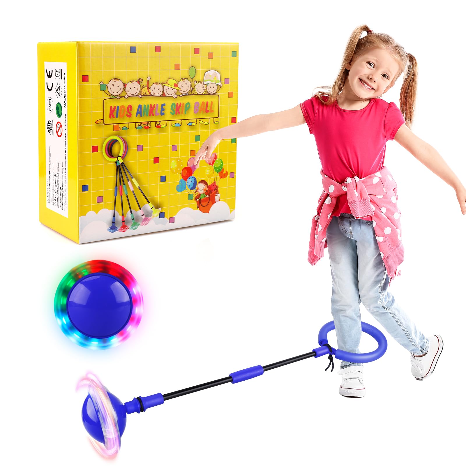 Foldable Flash Wheel Skip Ball for Kids & Adults - Adjustable Ankle Hopping Game Toy for Outdoor Play, Birthday Gift for Boys Girls Ages 4-12 (Blue) - Perfect for Backyard Fun, School Recess & Family Bonding Activities