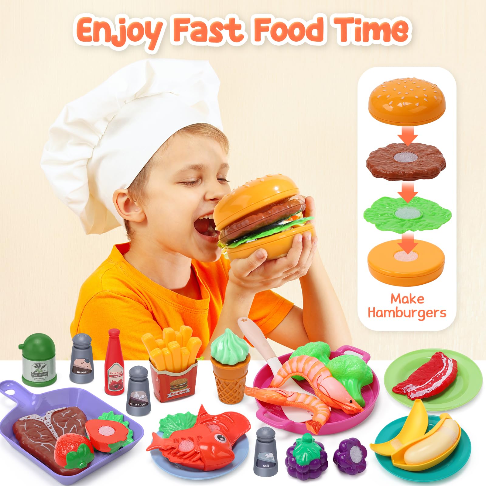 **Cute Stone Kids Play Kitchen Toy Set - Pretend Cooking Playset with Cookware, Utensils & Cuttable Food - Educational Learning Gift for Toddlers, Boys & Girls - Perfect for Role Play, Birthday & Christmas Gifts**