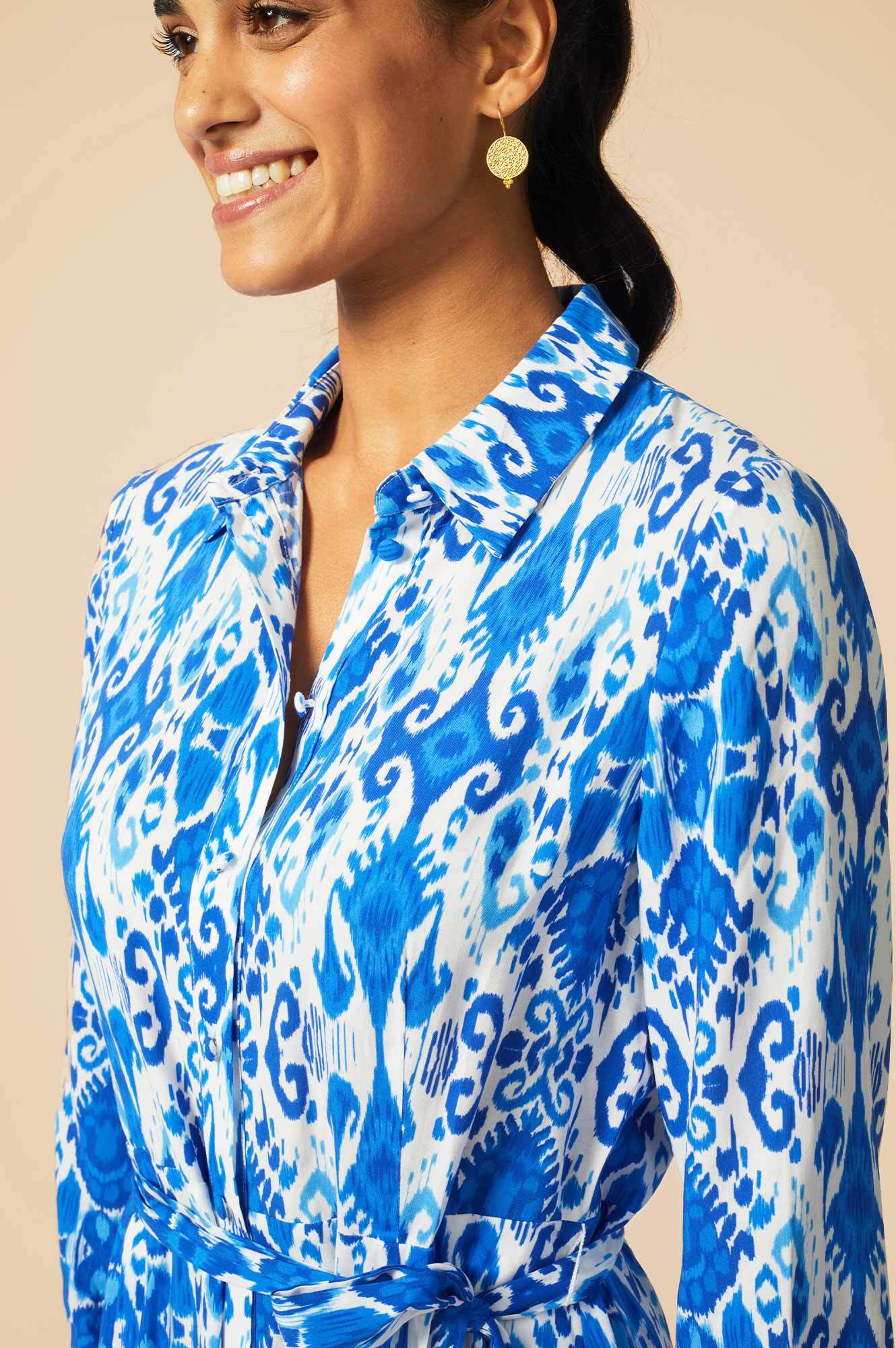 Eliza EcoVero™ Women's Sustainable Shirt Dress - Blue & White Stripe | Casual Summer Dress for Beach, Office & Everyday Wear