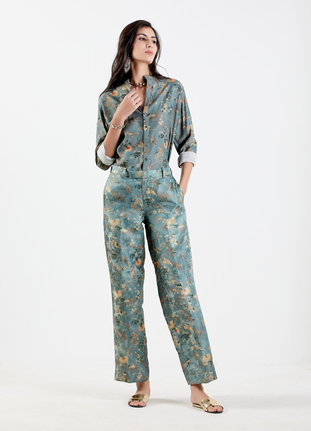 Premium Straight Fit Silk Damask Trousers for Women - Elegant Formal Pants for Office Wear & Special Occasions