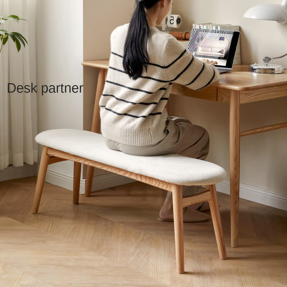 Solid Oak Wood Bench with Soft Cushion - Durable & Comfortable Seating for Living Room, Bedroom, or Entryway