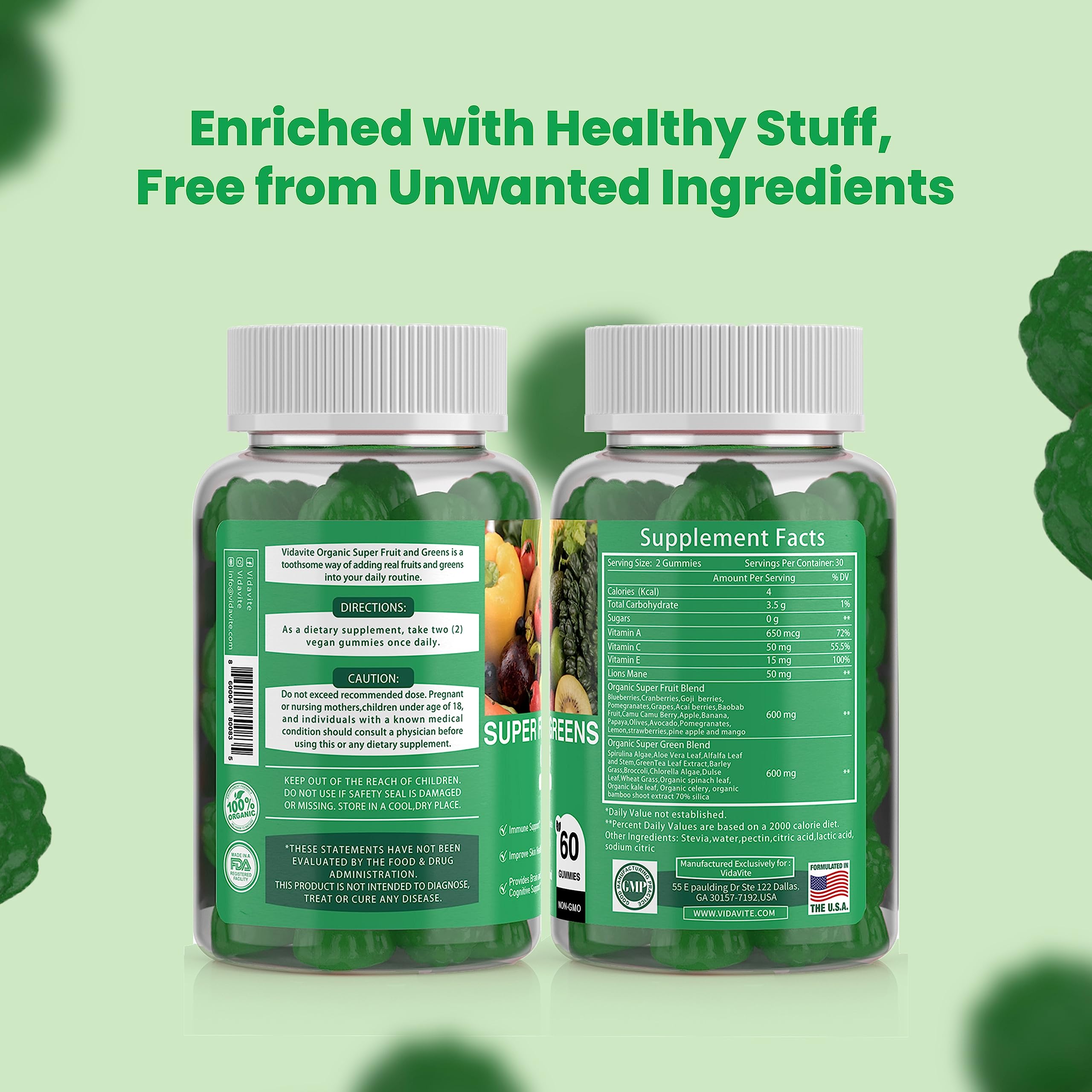 Sugar-Free Fruit and Veggie Gummies with 35+ Greens, Vitamins for Immunity, Skin & Gut Health — Best Fruit & Vegetable Supplement for Adults & Kids (60 Gummies) — Perfect for Daily Nutrition, Travel & On-the-Go Wellness