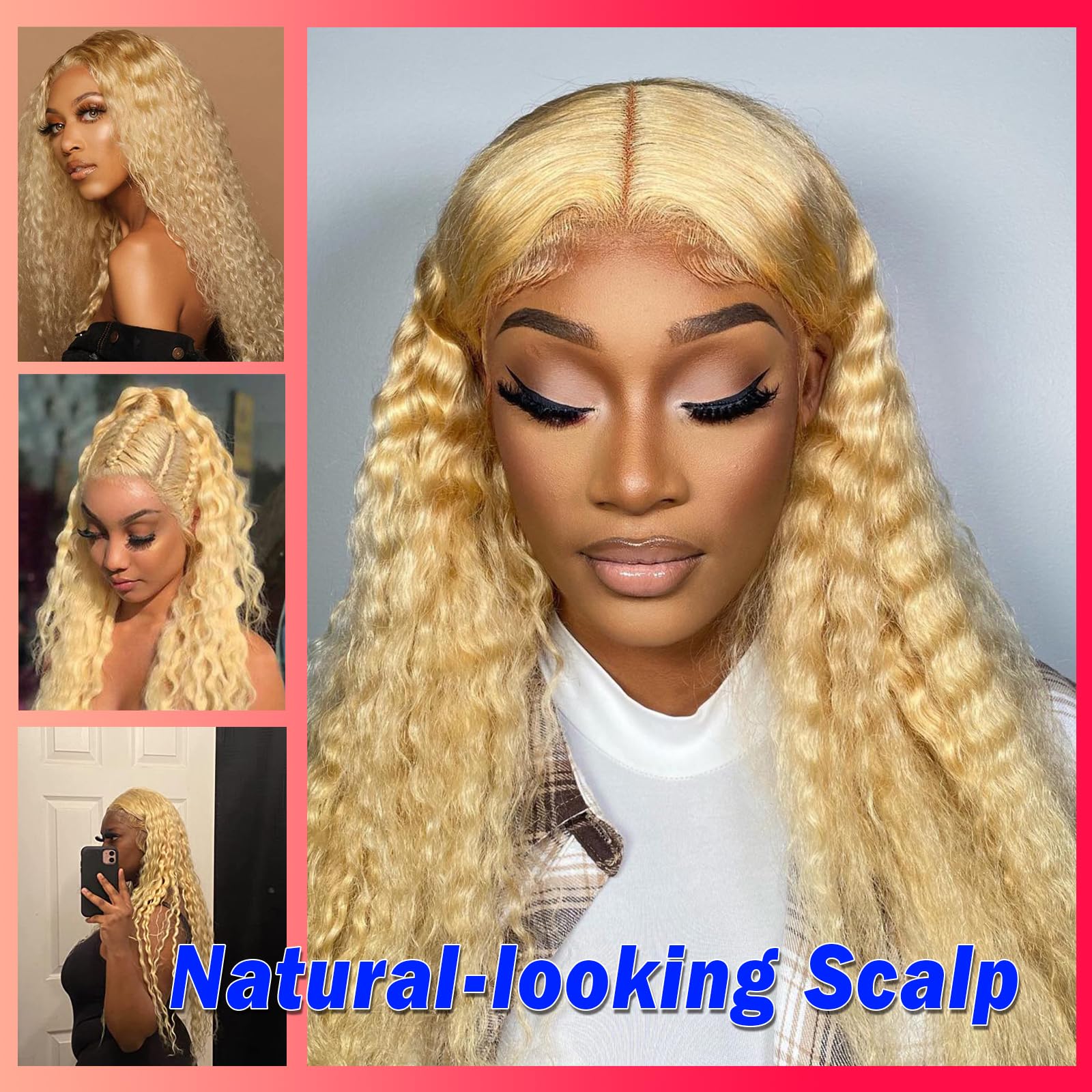 613 Deep Wave Lace Front Wig Human Hair - HD Transparent 13x6 Lace Frontal Wig 200% Density - Pre Plucked with Baby Hair - Blonde 26 Inch Human Hair Wigs for Women - Perfect for Daily Wear, Parties & Special Occasions