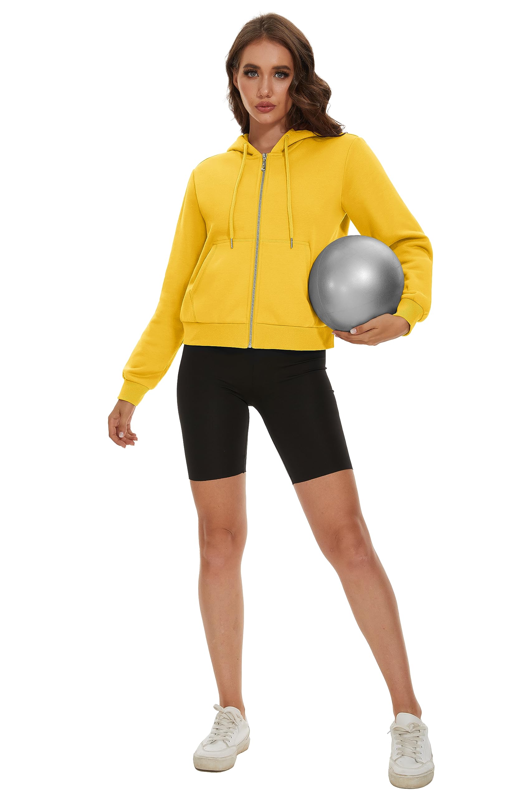 MAGCOMSEN Women's Fleece Lined Cropped Zip Up Hoodie Jacket with Pockets - Cozy Winter Pullover for Casual Outfits, Gym Wear & Street Style