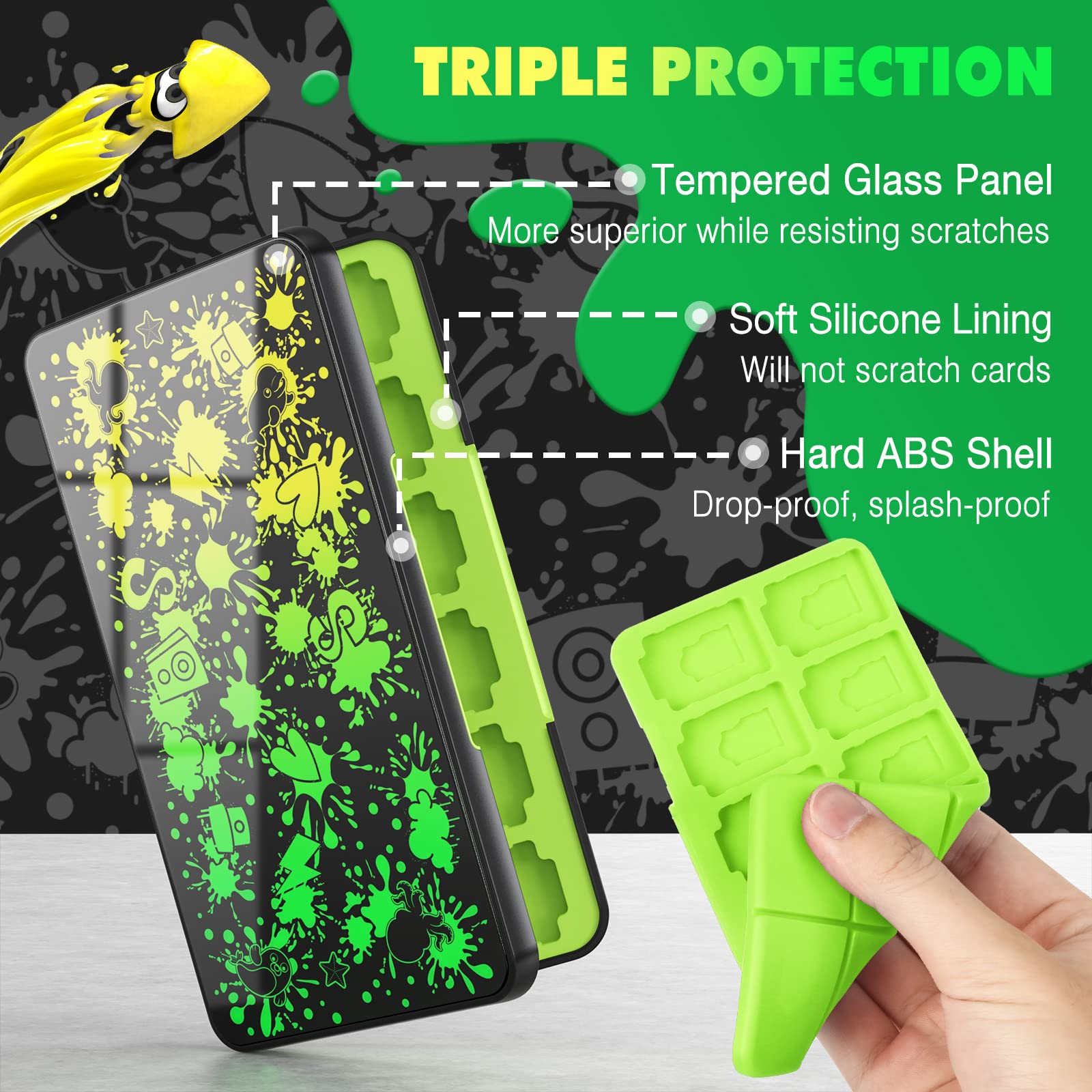 Moko Game Card Holder Case for Nintendo Switch OLED/Switch/Switch Lite - 24 Game Card Slots & 24 Micro SD Slots - Protective Storage Organizer (Green/Yellow) - Perfect for Travel & Gaming Accessories Organization