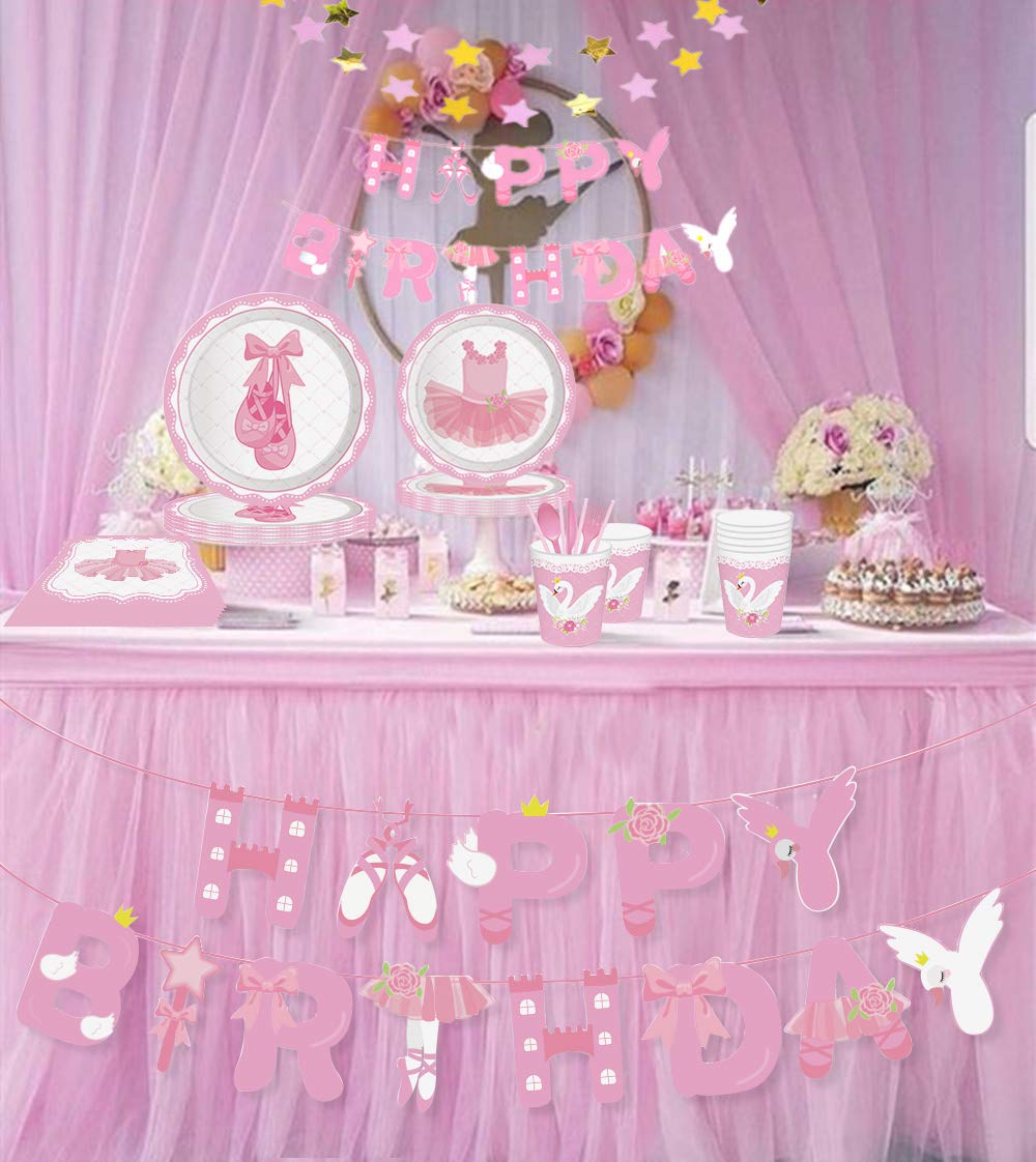 **LaVenty 33-Piece Ballerina Birthday Party Supplies Set - Plates, Napkins & Banner for Ballet-Themed Celebrations | Perfect for Kids' Dance Parties & Themed Events**