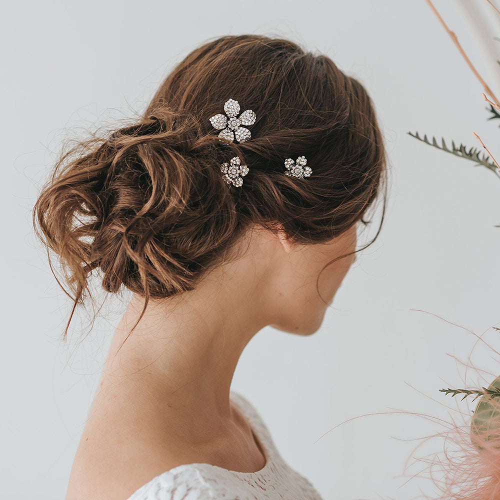 Vashti Crystal Embellished Blossom Hair Pins – Elegant Floral Hair Accessories for Weddings, Parties & Special Occasions