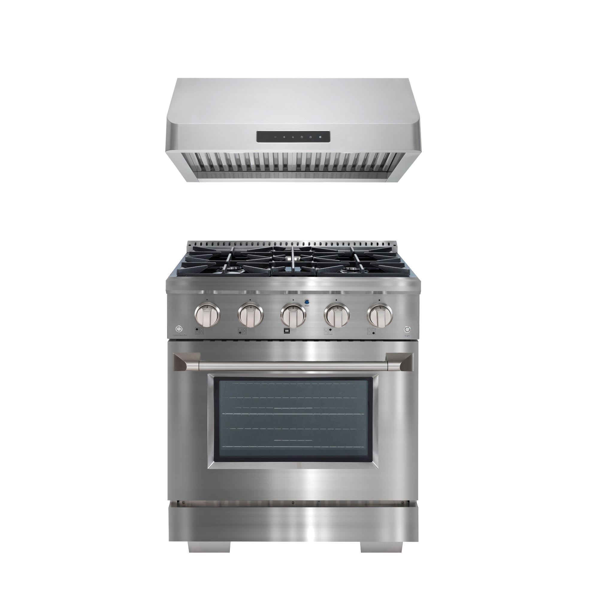Ancona 2-Piece Kitchen Appliance Set - 30 Inch Gas Range & 1200 CFM Undercabinet Range Hood with Auto Night Light - Perfect for Modern Home Cooking & Ventilation