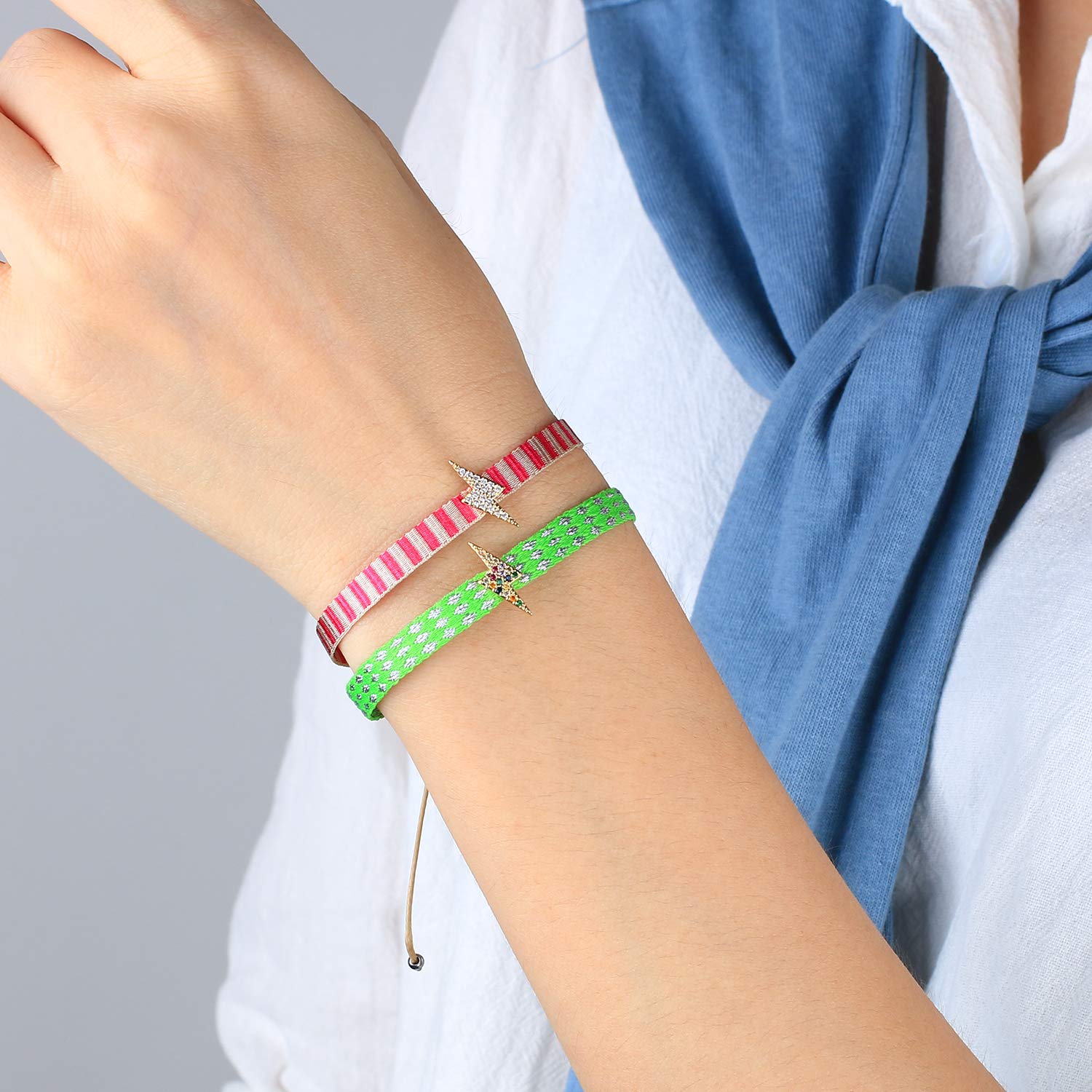 KELITCH Women's Adjustable Friendship Bracelets with Star Charm - Colorful Silk Rope Stackable Bracelets for Best Friends, Gifts & Everyday Wear